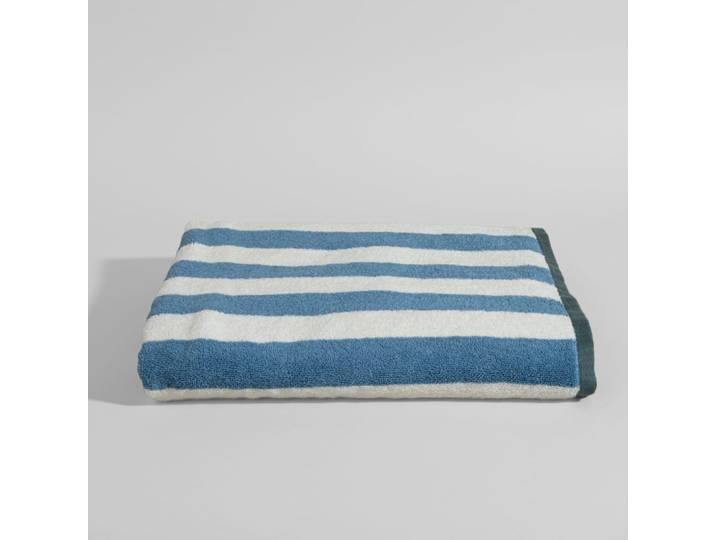 Badetuch aus Bio-Baumwolle mit weiß-blau-grün gestreiftem Muster, 100 x 150 cm
