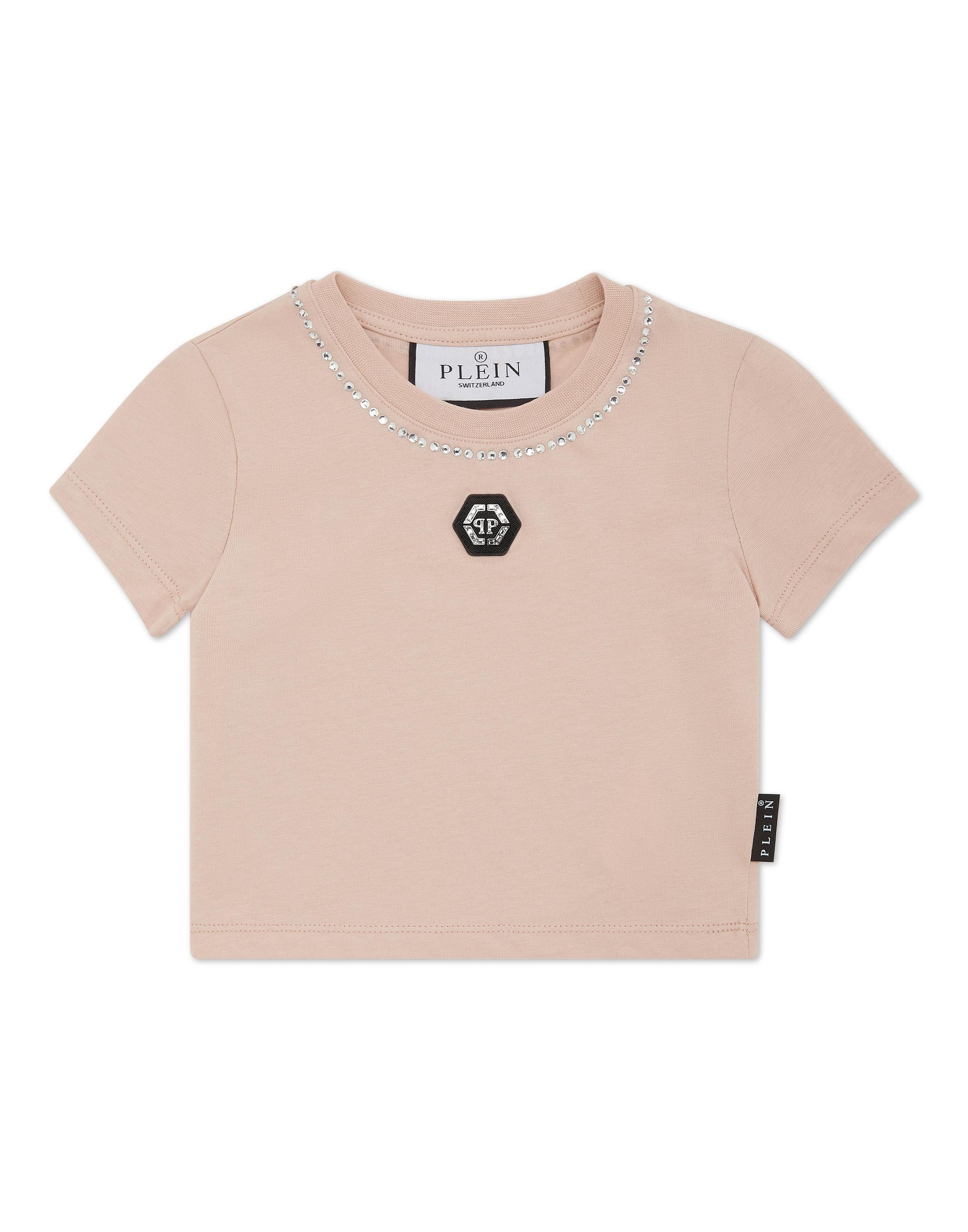 Cropped T-Shirt Strass Round Neck Ss