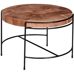 KADIMA DESIGN Industrial-Stil Couchtisch aus Akazienholz, 62x40x62 cm, Mattschwarzes Metallgestell