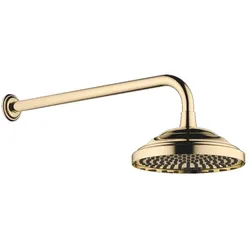 Dornbracht MADISON Regenbrause mit Wandanbindung, 200 mm Durchmesser, Messing (23kt Gold), Ausladung 435 mm, PURE RAIN Technologie, Antikalk-System