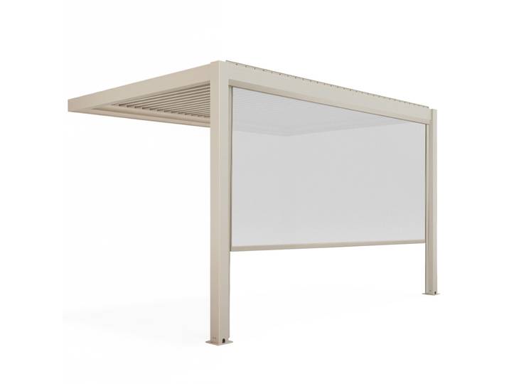 Oviala - Pergola bioclimatique 4x3 m adossée manuelle en aluminium crème avec store