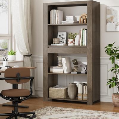 "Garvee Bookshelf, 72"" Tall Vintage Bookcase with Drawer, 4-Tier Open Storage Shelf, Anti-Tip, Heavy Duty Bookshelves"