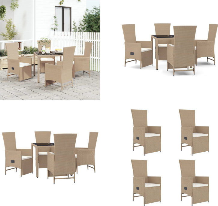 vidaXL 5 tlg. Garten Essgruppe mit Kissen Beige Poly Rattan - Garten Essgruppe - Garten Essgruppen - Essgruppe - Essgruppe Terrasse