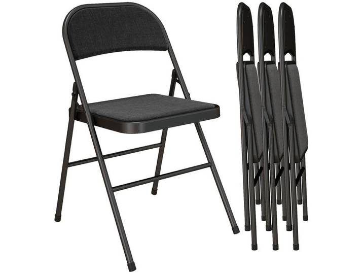 Lot de 4 chaises pliantes - HOMCOM - portables - coussin en lin et - cadre en acier noir