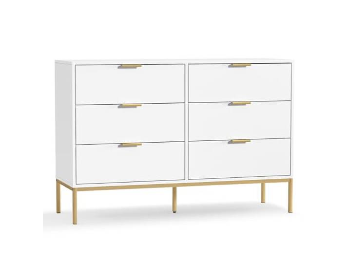 Skokliz Kommode Weiß mit 6 Schubladen 120 cm, Komodenschrank Sideboard Moderner Schubladenschrank Komodenschrank, Aufbewahrungsschrank, für Schlafzimmer, Wohnzimmer, Flur Möbel