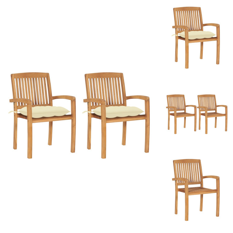 vidaXL Gartenstühle 2 Stk. mit Cremeweißen Kissen Massivholz Teak - Gartenstühle