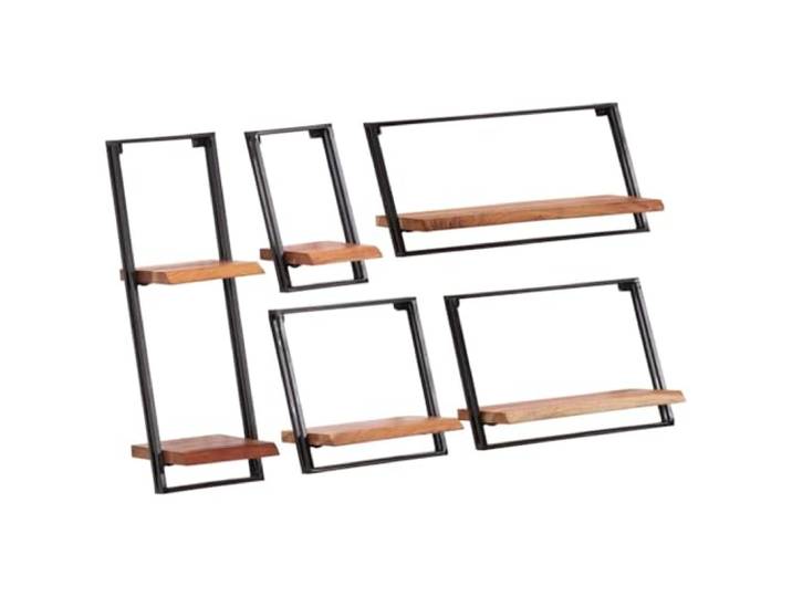 WHOPBXGAD Akazienholz Naturkante Stauraumregal Wandmontage 5er Set Braun 5er Set Wandregale Massivholz Akazie Naturkante Schweberegale Wandboard Bucheregal Dekoration Wohnzimmer Schlafzimmer mit