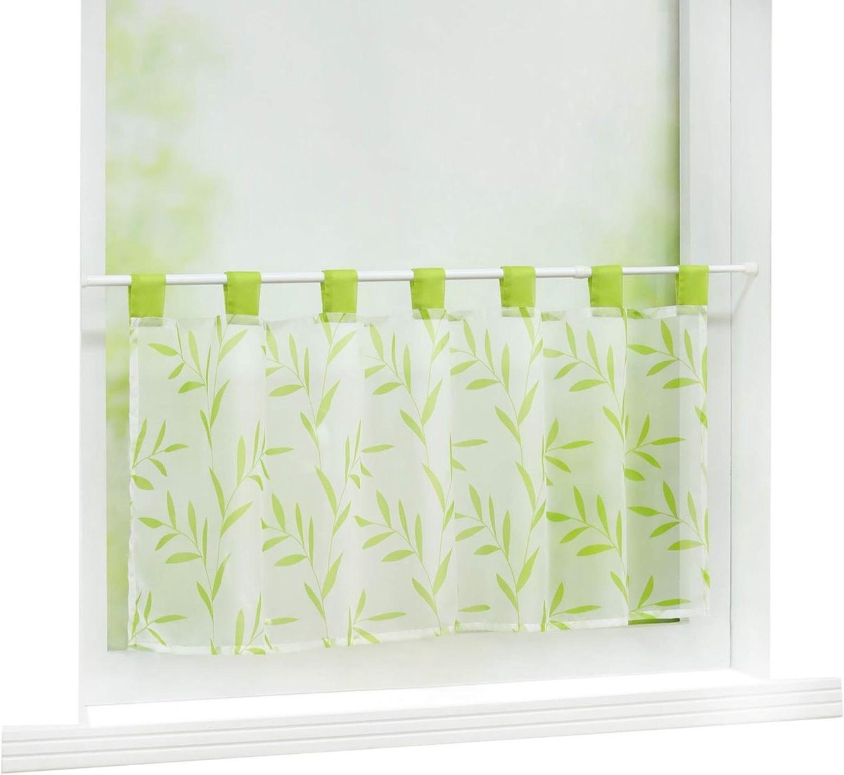Groen Vitrage Gordijn met Bladerpatroon voor Keuken en Raamdecoratie - 30 x 90 cm