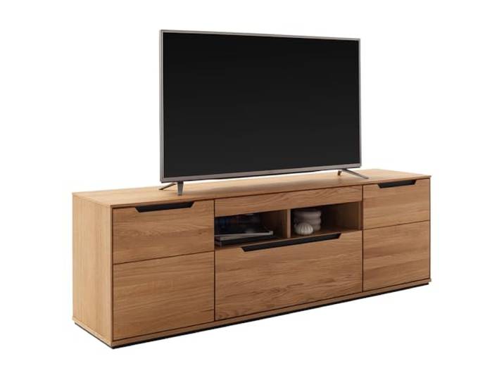 Lomadox Wohnzimmer Lowboard TV-Schrank mit 193 cm Breite in Eiche teilmassiv mit 2 Türen & 1 Schublade - Massivholz/Echtholz/Furniert