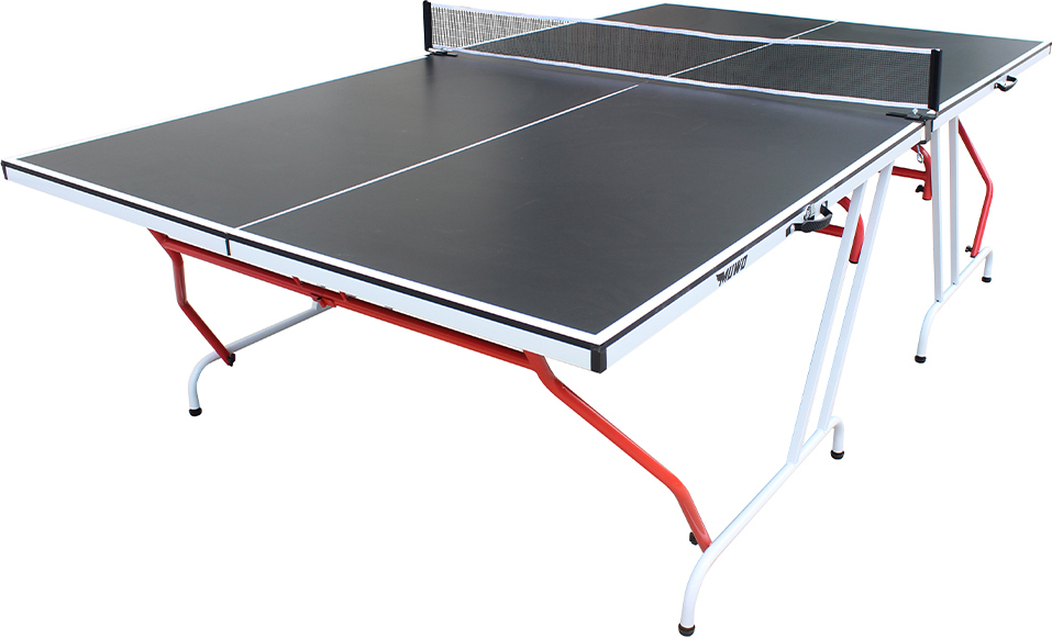 MUWO Spin Premium Indoor Tischtennisplatte - schwarz, klappbar, stabiles Stahlgestell, rutschfeste Gummifüße, inkl. Netz, 274x152,5x76 cm | MW-384