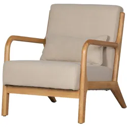 Sessel Mark aus Kautschukholz, modern skandinavisch gepolstert, beige sand, eleganter Webstoff