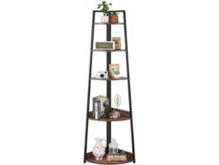VEVOR Eckregal mit 5 Ebenen, hoher Eckständer Pflanzenregal, Displayregal Lagerregal mit Metallrahmen & Holzregalen, Standregal Ausstellungsbücherregal für Schlafzimmer Wohnzimmer Büro Braun