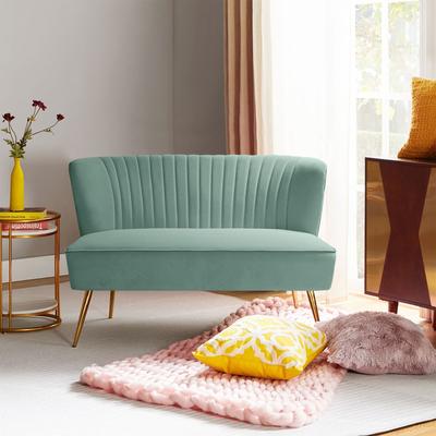 HULALA HOME Monica Modern Velvet Curved Tufted Back Loveseat with Metal Tapered Legs