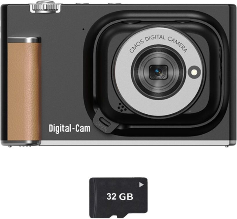 INF Magnetisch abnehmbare Mini-Digitalkamera mit Speicherkarte, 5K, 18-fachem Zoom und 180°-Klappbildschirm Schwarz