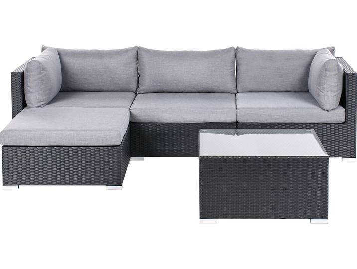 BELIANI Gartenmöbel Set Schwarz Polyrattan und Aluminium 4-Sitzer Garten-Ecksofa Rechtsseitig mit Kissen Modern Lounge Set Terrasse Outdoor
