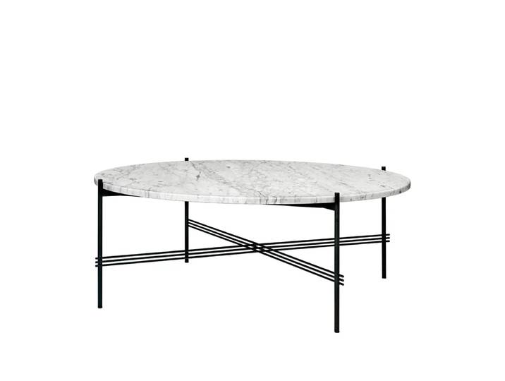 GUBI TS Round Couchtisch White carrara marble, ø105, schwarzes Gestell