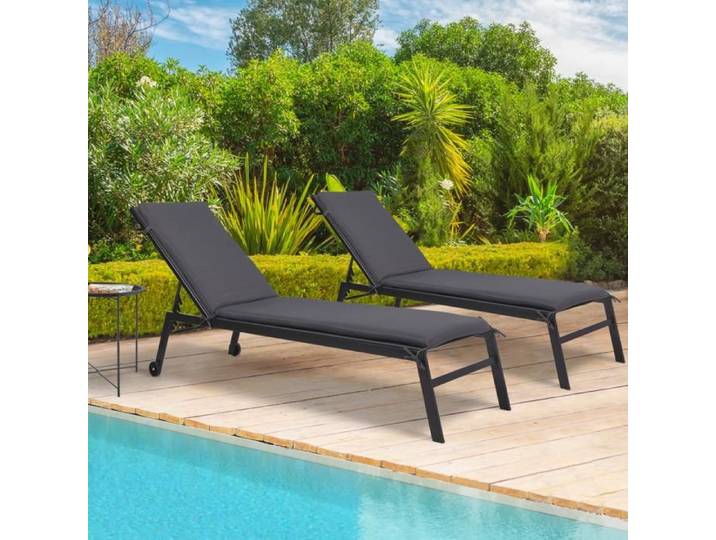 IDMARKET Lot de 2 coussins transat 190 cm gris anthracite