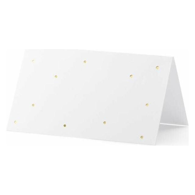 Partydeco Tischkarte Punkte 9.5 x 5.5 cm, 10 Stück, Weiss/Gold (10 Stk.) (WS4-019ME-KARTON)