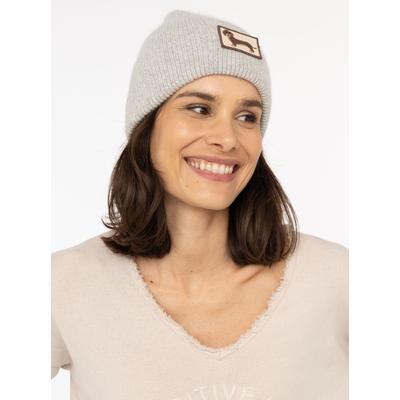Beanie ZWILLINGSHERZ "Dog Patch", Damen, grau, Strick, Obermaterial: 55% Polyacryl, 30% Viskose, 15% Wolle, Mützen Beanie, mit süßem Dackelmotiv und Wollanteil