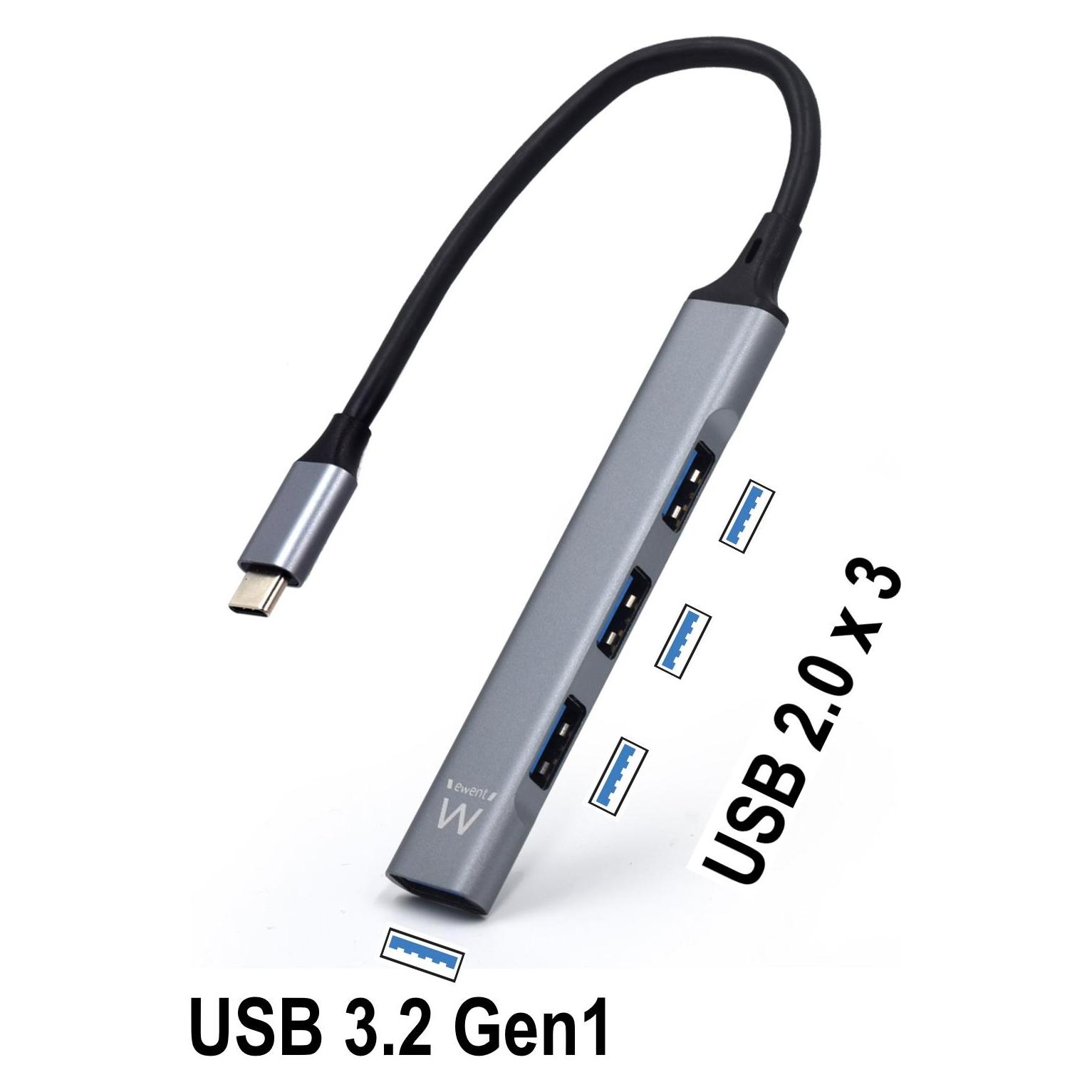 Ewent HUB USB3.2 GEN 1 USB-C 1 PUERTO USB 3.2 GEN1 3 PUERTOS USB 2.0 (USB-C, 4 Ports) (EW1145)