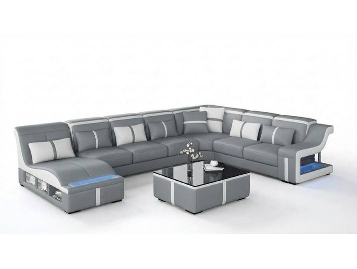 JVmoebel Wohnlandschaft Elegantes Ledersofa in U-Form mit USB-Schnittstelle, Made in Europa