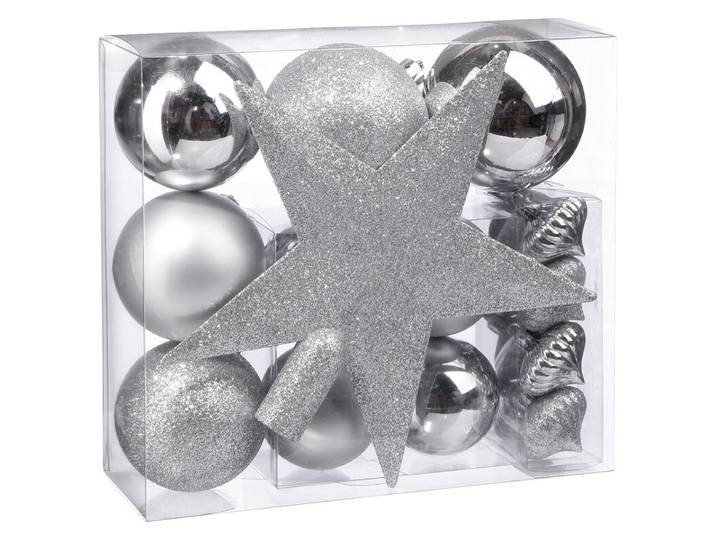 Atmosphera Lot de 18 boules de Noël argentées