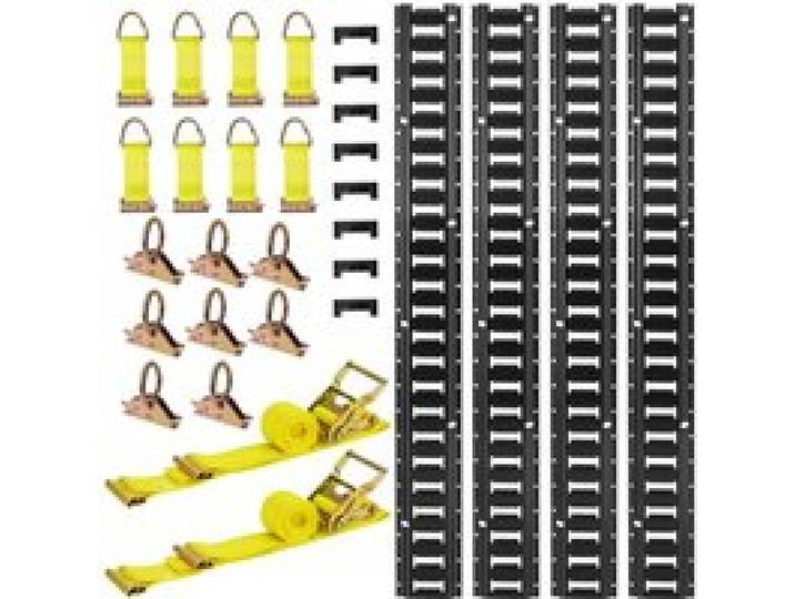 VEVOR Kit Rails Arrimage E-Track, 4 Rails E Track 2,3 m, 26 Accessoires comprenant 2 Sangles à Cliquet, 8 Joints Toriques, 8 Attaches avec Anneau en D, 8 Embouts, pour Fourgons, Remorques, Garages