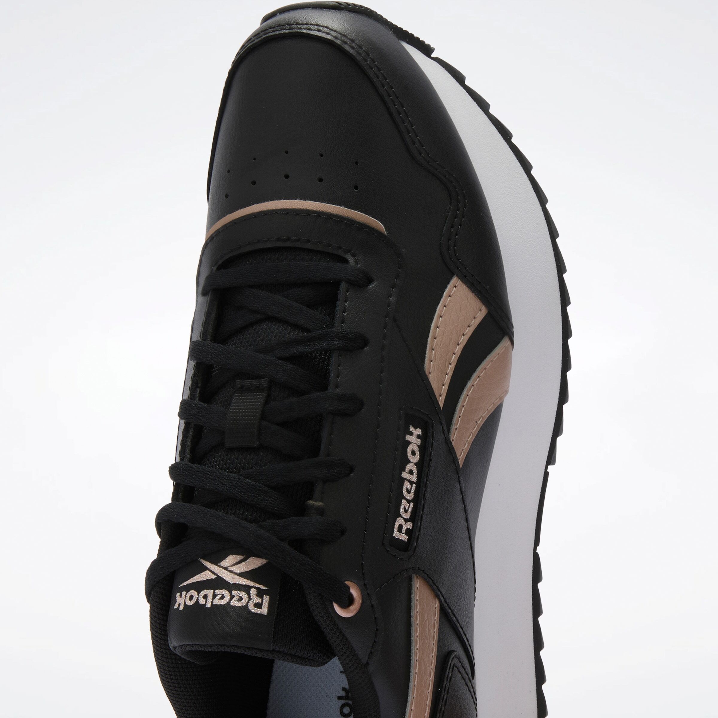Sneaker REEBOK CLASSIC "REEBOK GLIDE RIPPLE DOUBLE", Damen, Gr. 38,5, schwarz-weiss (schwarz, weiß, rose gold), Synthetik, Textil, Schuhe Sneaker schwarz, weiß, rose gold 38,5