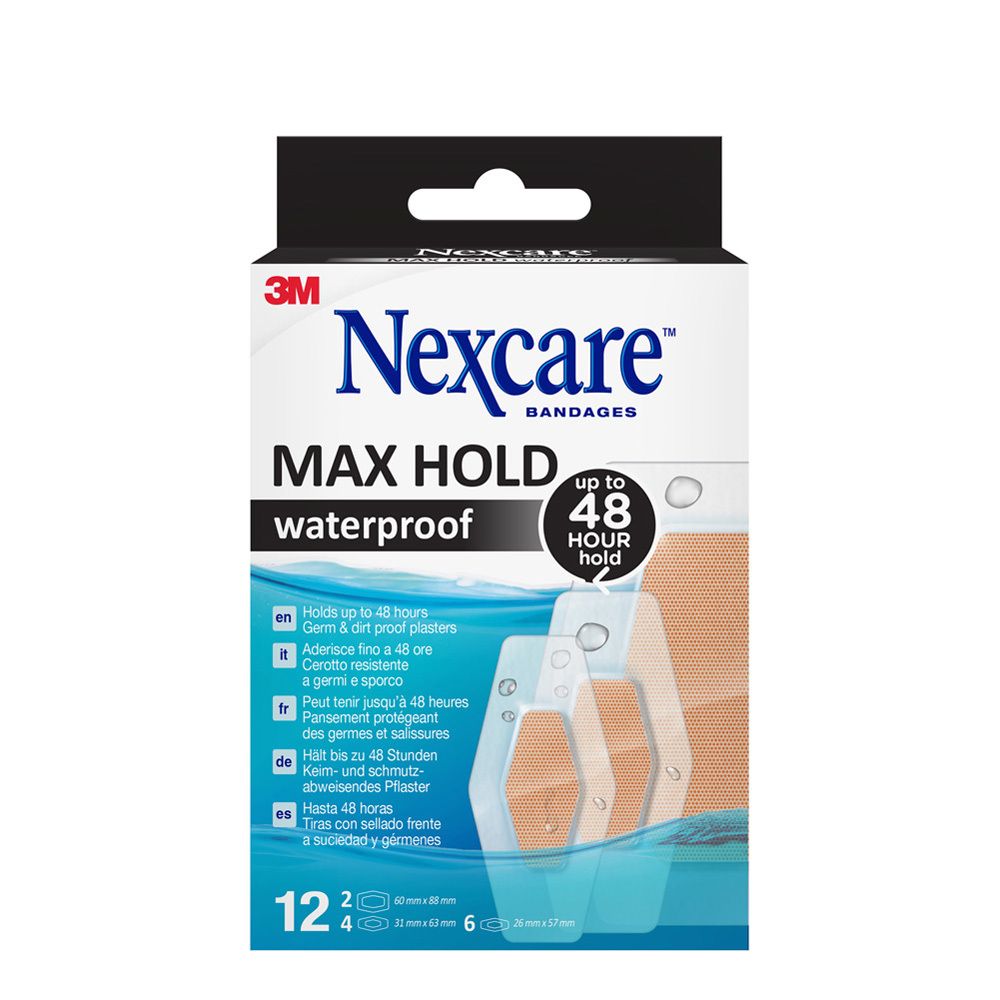 Nexcare Max Hold waterproof Pflasterstrips 3 Grö. 12 St Pflaster