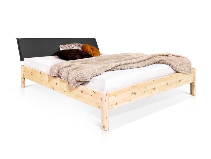 ZANDOR 4-Fuß-Zirbenbett mit Kopfteil aus Leinenstoff, Material