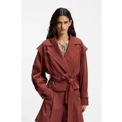 BOSS für Damen. 50556385 Kurzer Trenchcoat mit dunkelrotem Gürtel (36), Lässig, Viskose, Bordeaux