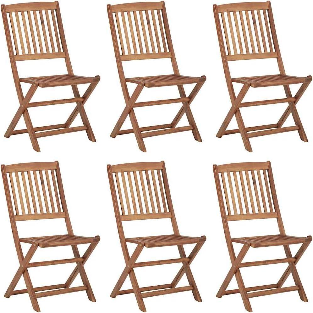 6 klappbare Gartenstühle aus massivem Akazienholz mit Kissen, robuste Sitzpolster, platzsparend zusammenklappbar, bis 110 kg pro Sitzplatz belastbar