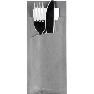 Papstar Bestecktaschen 87527, Papier, grau, 20 x 8,5 cm, inkl. Servietten, 520 Stück