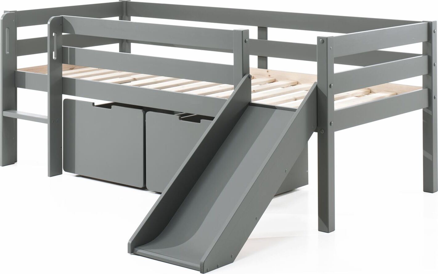 Kojenbett mit Rutsche Karolina 208x175x83 Massivholz Grau