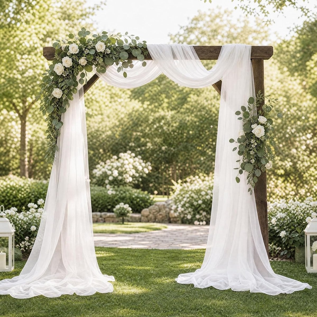 Wit Chiffon Gordijn voor Bruiloftsboog, Transparante Tule Achtergrond voor Decoratie, Breedte: 76 cm, Lengte: 600 cm
