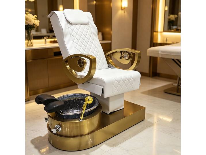 Fauteuil de massage des pieds, manucure et pédicure en or blanc de luxe pour institut de beauté, salon de manucure, spa, confortable, robuste, élégant et professionnel