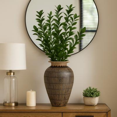 Sagebrook Home Decorative Vase - Black Pottery Lines with Woven Top, 19 in.