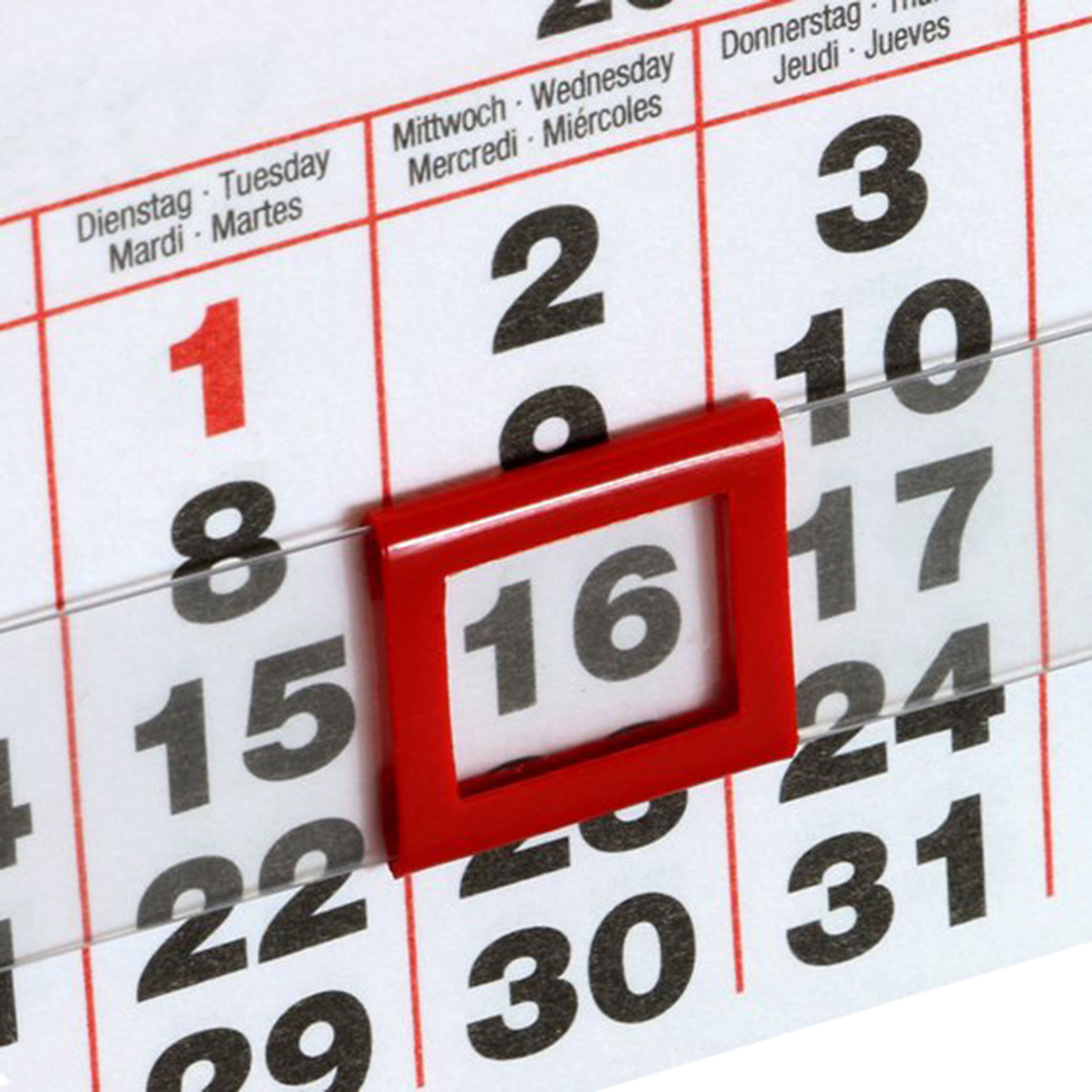 SPRINTIS 100 Unités - Curseurs de date pour calendriers de table, version bloc, 8 x 10 mm, pour calendriers de 95 mm de large, PVC rigide, plastique, rouge
