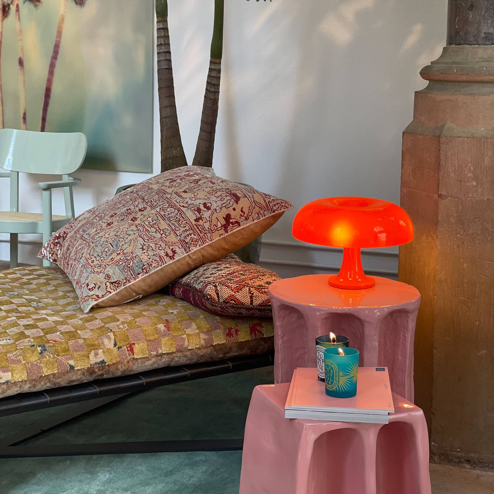 Artemide Designer Table Lamp Nessino, Yellow / orange, Living / Dining Room, Plastic, Design, Table Lamp