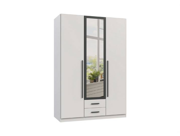 freiraum Drehtürenschrank MARBURG in WEISS MIT SCHWARZEEN GRIFFEN - 135x199x58 (BxHxT)