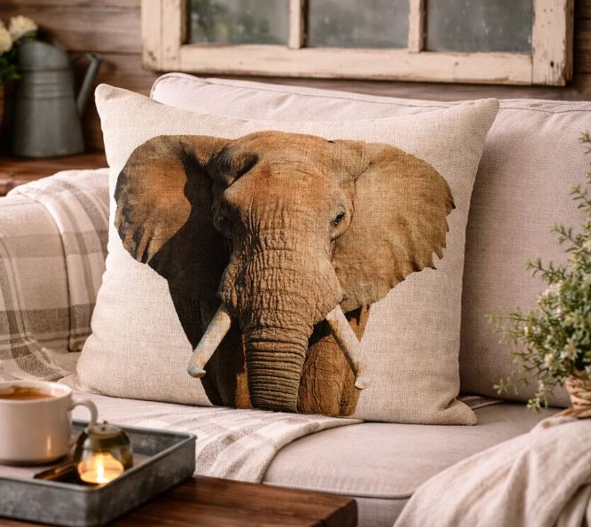 Canvas Wildlife Portraits Collection Kussenhoes - Olifant - 45 x 45 cm