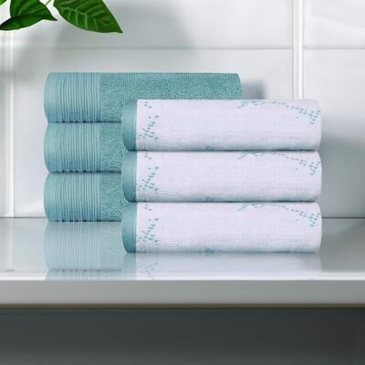 Superior Marble & Solid Jacquard Cotton 6-Piece Hand Towel Set - Absorbent Quick Dry Bathroom Towels