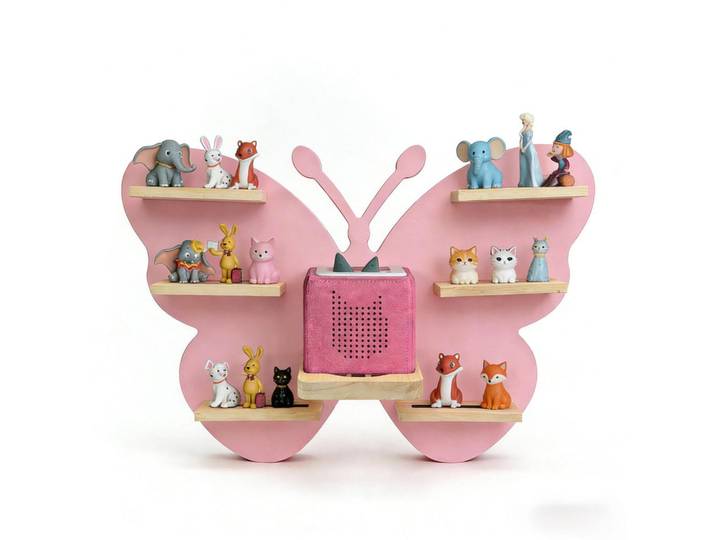 Relaxdays Regal Holzfarben Schmetterling mit Magnetleisten, Rosa, Holzwerkstoff, Holz, 59x45x15 cm, Wohnzimmer, Regal, Wandregal