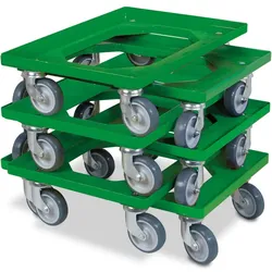 6x Logistikroller/Kistenroller für Behälter 600 x 400 mm, Tragkraft 250 kg, grün