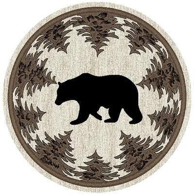 Mayberry Rugs American Destination Tranquil Bear Rustic Lodge Ivory Area Rug
