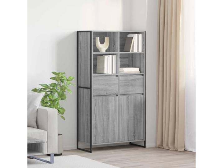 Sideboard Graues Sonoma Holzwerkstoff mit Stahlrahmen 81x36x150.5 cm Industrieller Stil, verstellbare Regale, europäische Handwerkskunst, Wohnzimmer, Montage erforderlich