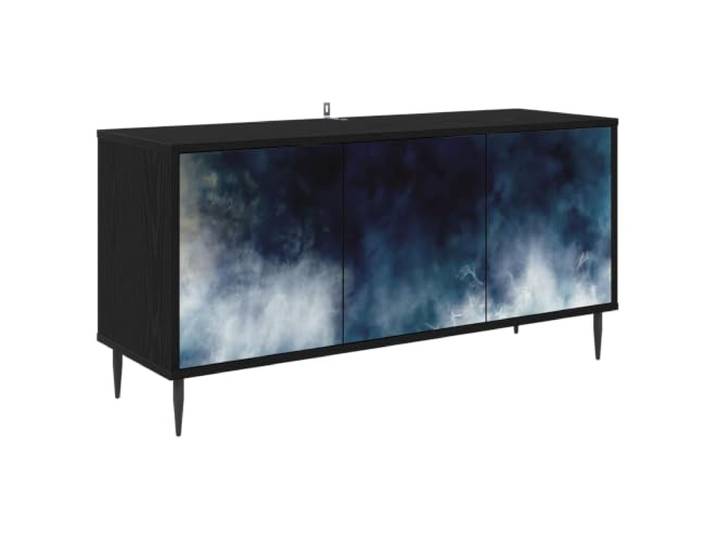 HGFDVCMR TV-Schrank RAALTE 102x33x51 cm Lowboard Schwarz Eichen-Optik Modernes Lowboard fürs Wohnzimmer mit 3 Türen, dekorativem Muster und erhöhten Standfüßen für optimale Luftzirkulation.