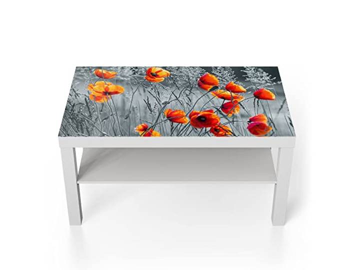 DEQORI Glastisch weiß groß 90x50 cm Motiv Rote Mohnblumen ausgefallener Beistelltisch aus Glas Hochglanz Couchtisch fürs Wohnzimmer moderner Couch Tisch mit Design