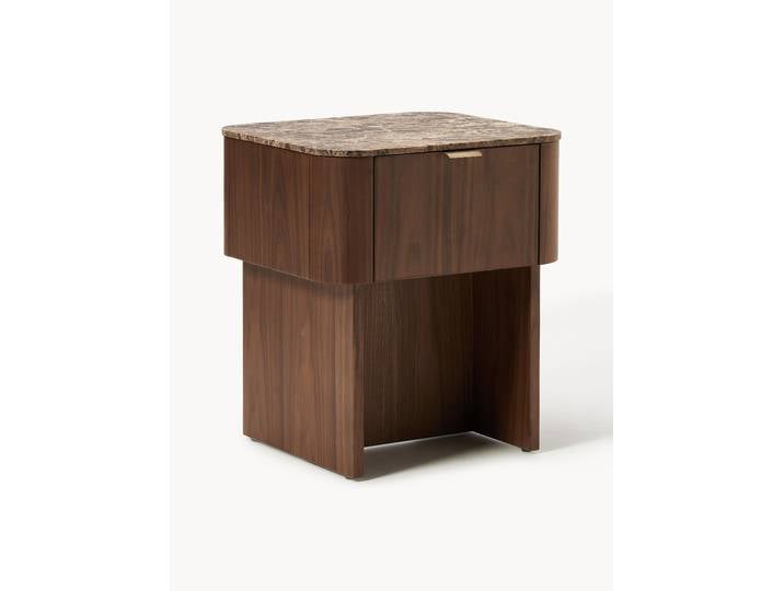Holz-Nachttisch Zumi mit Marmorplatte