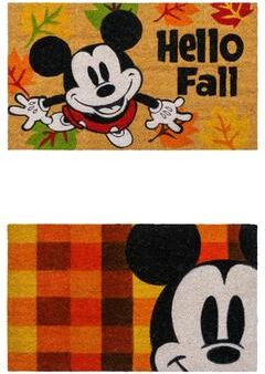 Disney Licensed Mickey Mouse Coir Autum 'Hello Fall' and Plaid Graphic Door Mats, 2PK